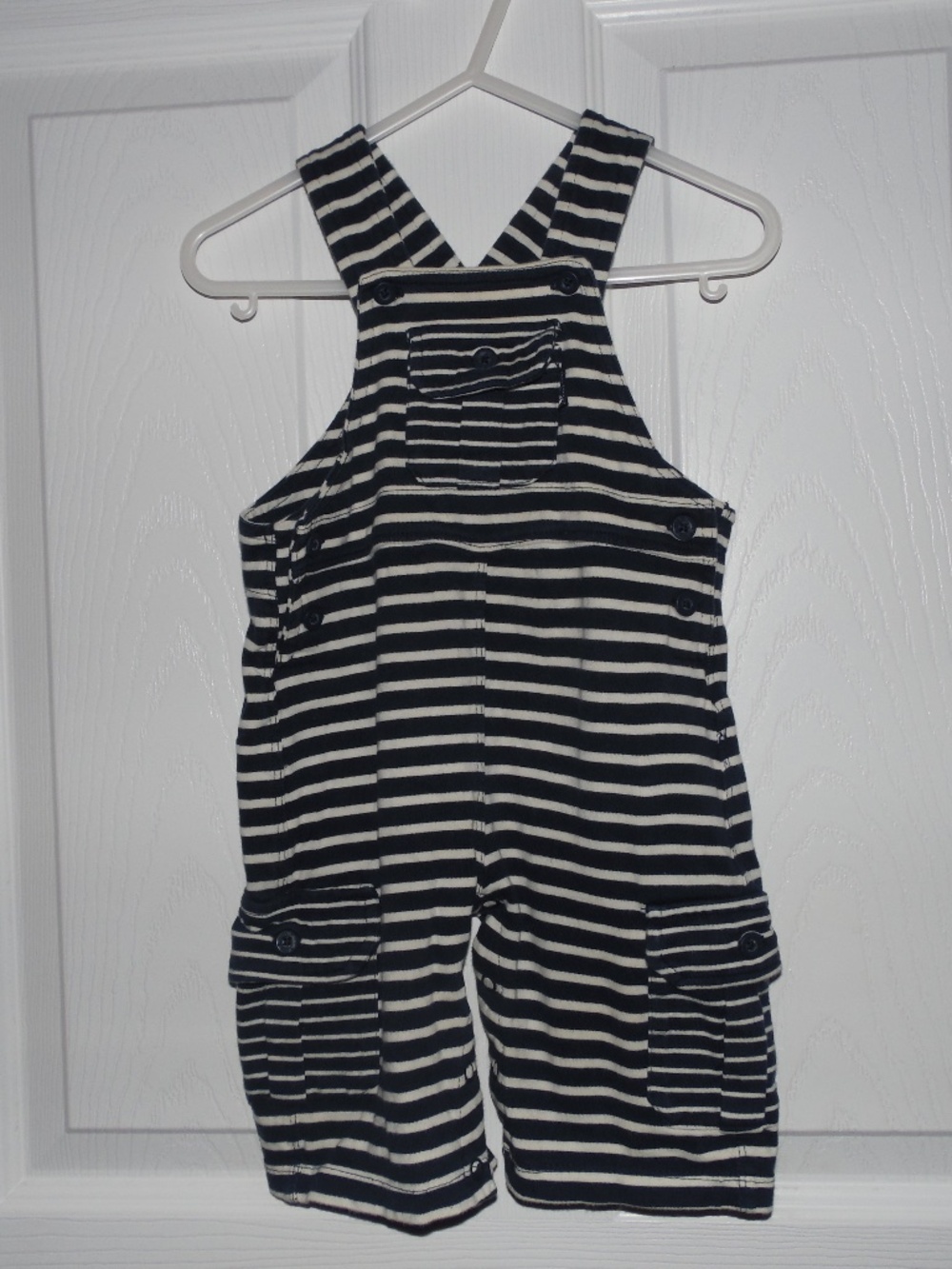 JoJo Maman Bébé Navy & White Striped Shortall Overalls 6-12M